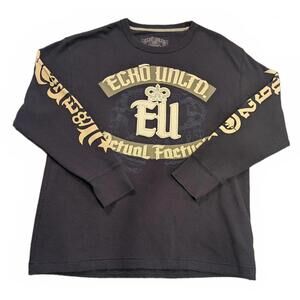 Vintage Y2K Ecko Unltd. Men's XL Blue Waffle Knit Long Sleeve Graphic T-shirt